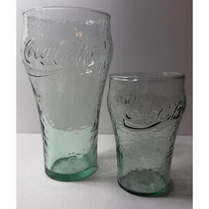 2 Vintage Green Dimple Pebble Coca Cola Coke Textured 6" and 4" Juice Glass Cups